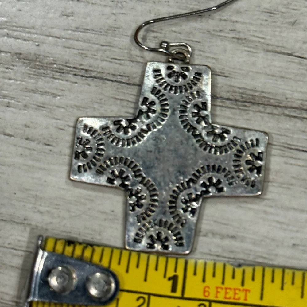 Vintage cross earrings Navajo ,pressed design w/a crystal on back of 1 earring